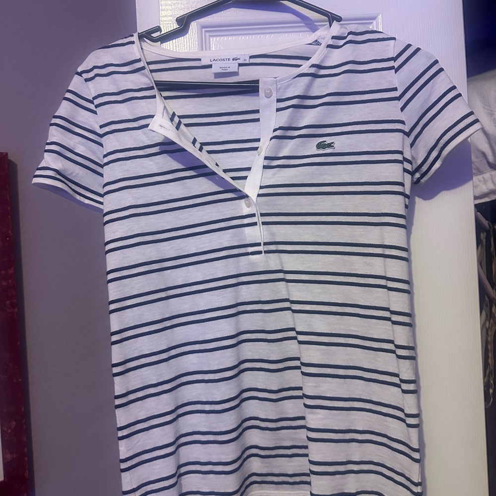 Lacoste Navy and White Striped Tee